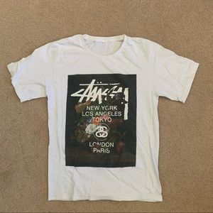 White Floral Stüssy T-Shirt